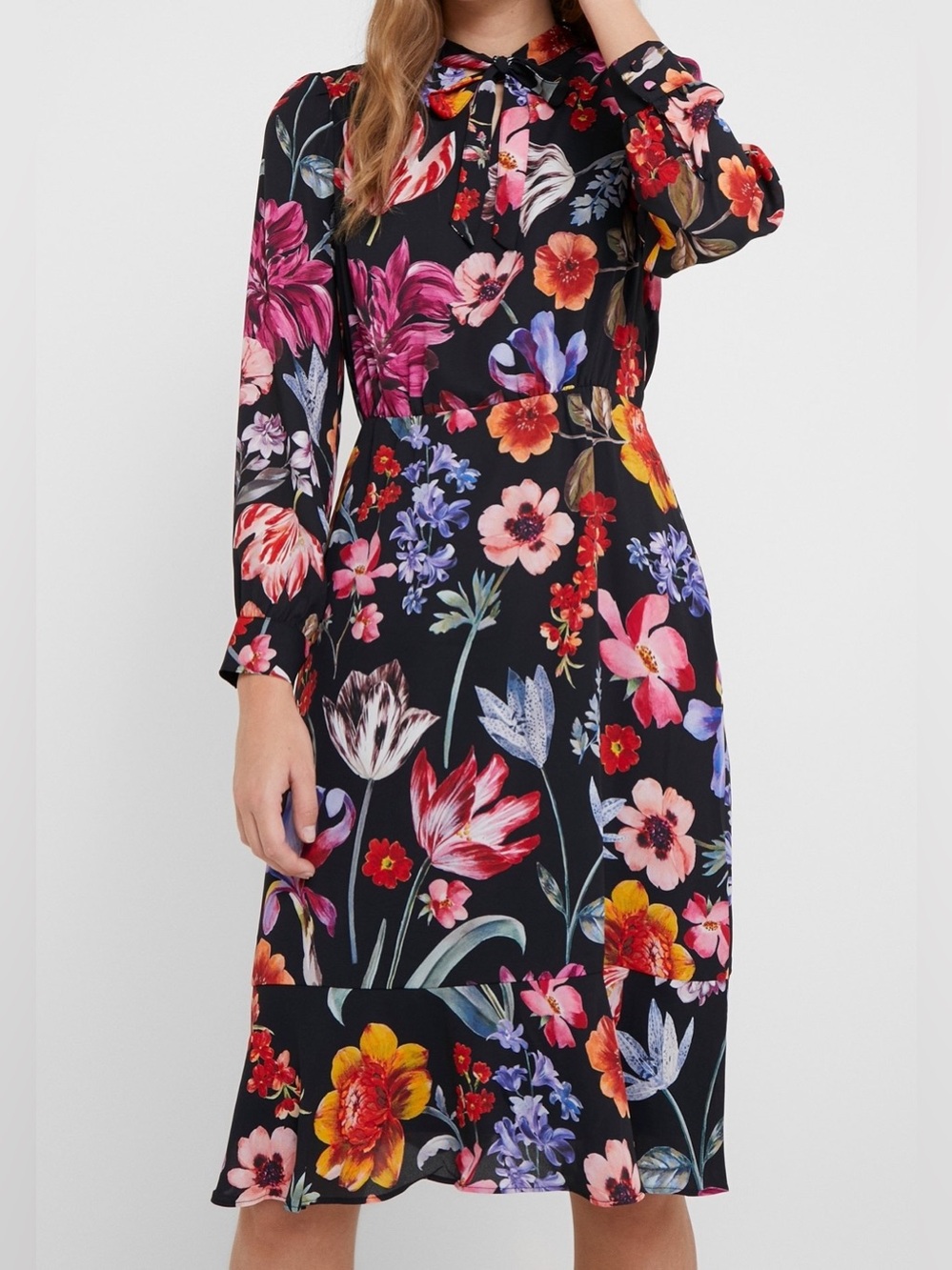 J.Crew Tie-Neck Midi Dress in Midnight Dutch Floral - Size 10 - Picture 2 of 7